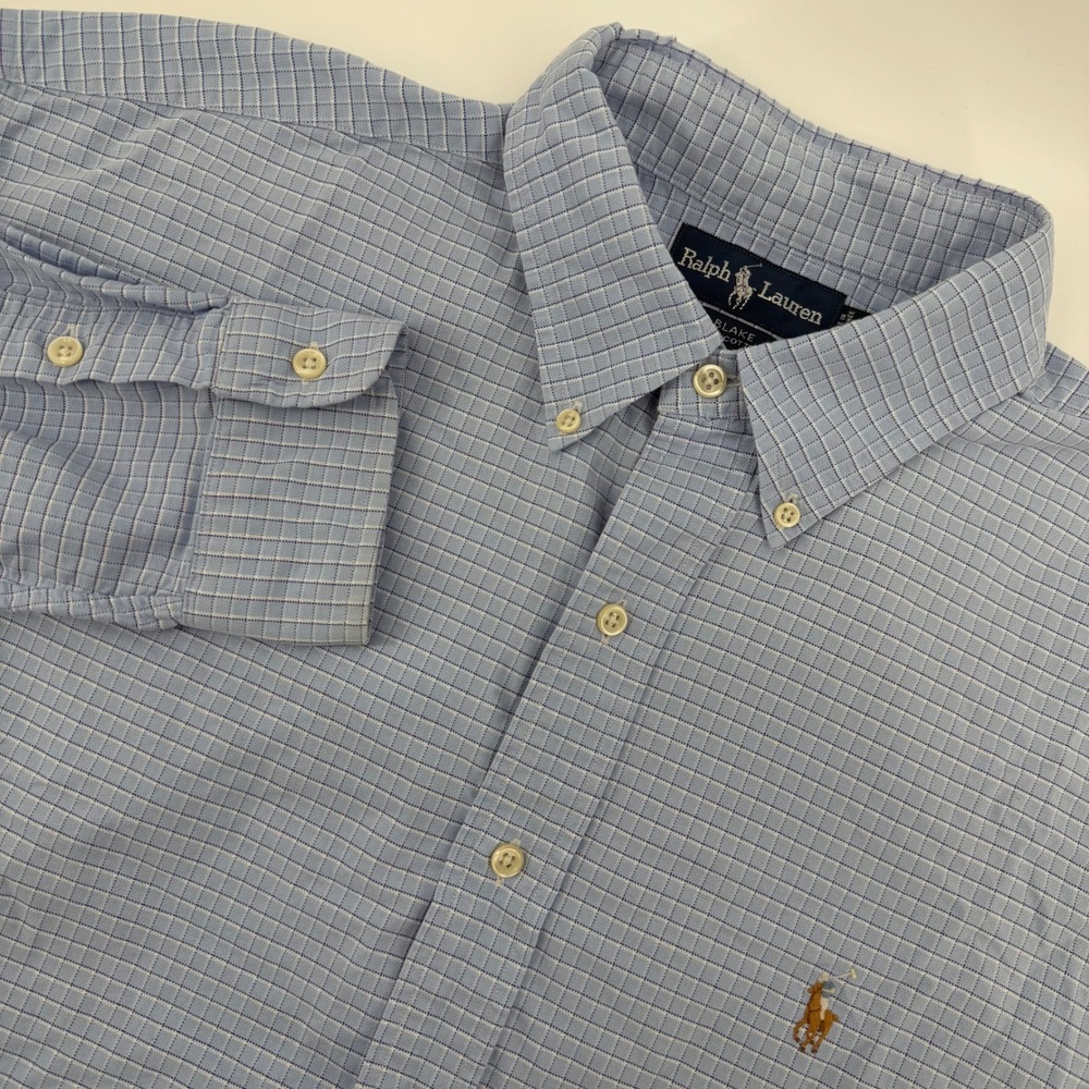 Ralph Lauren‎ Blake Men's Blue Gingham Button Down Shirt Long Sleeve XL Cotton